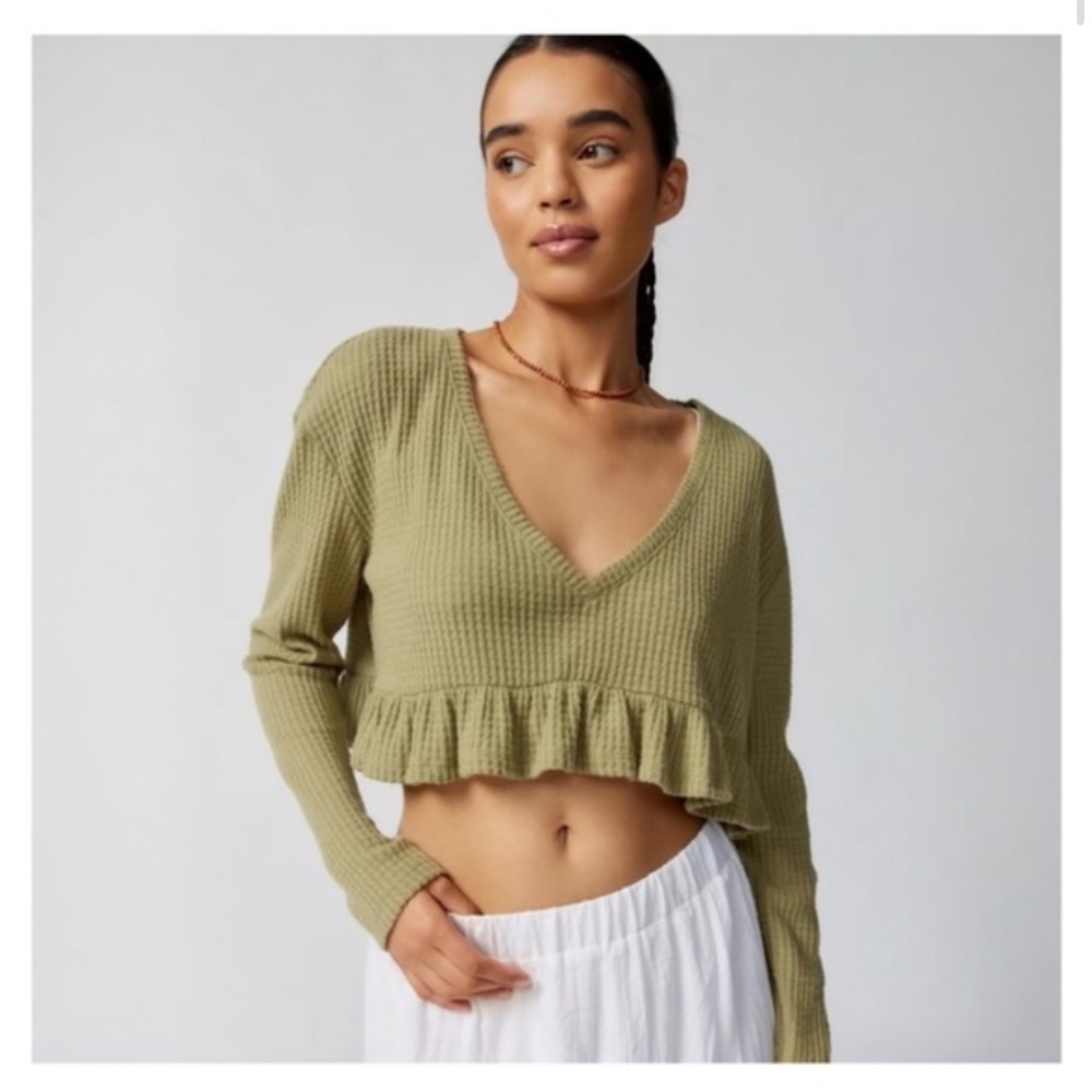 New! URBAN OUTFITTERS • Out From Under Anya Cozy Babydoll Top in Green • Medium